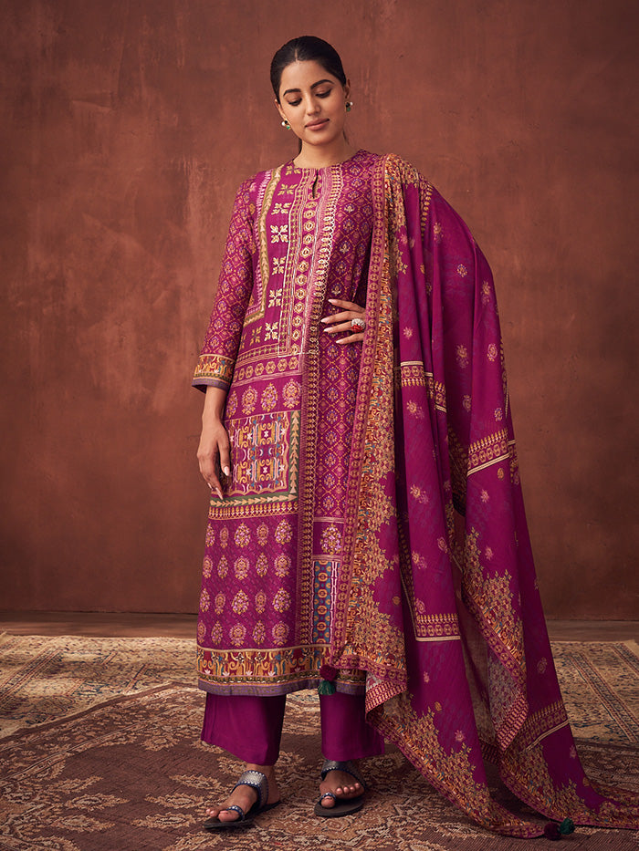 Miraya Unstitched Kurta Set - Magenta