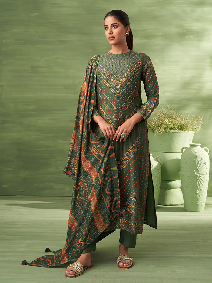 Sitara Unstitched Kurta Set - Dark Green