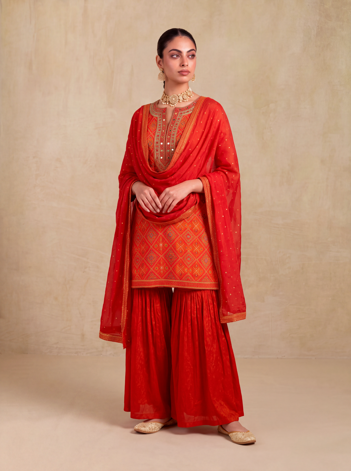 Dilkashi Printed Sharara Set -Red