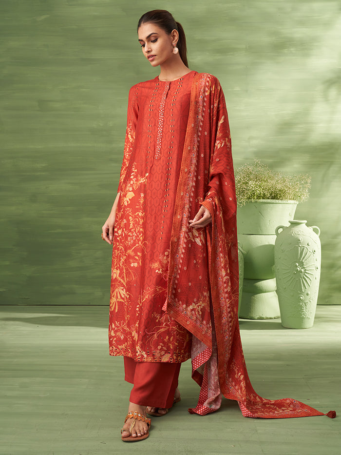 Sitara Unstitched Kurta Set - Rust