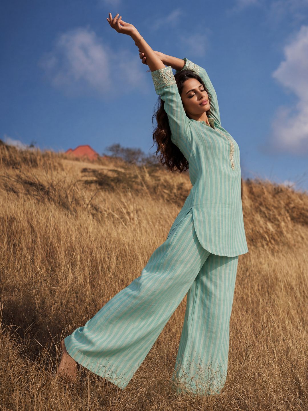 Pallav co-ord Set - Aqua Blue