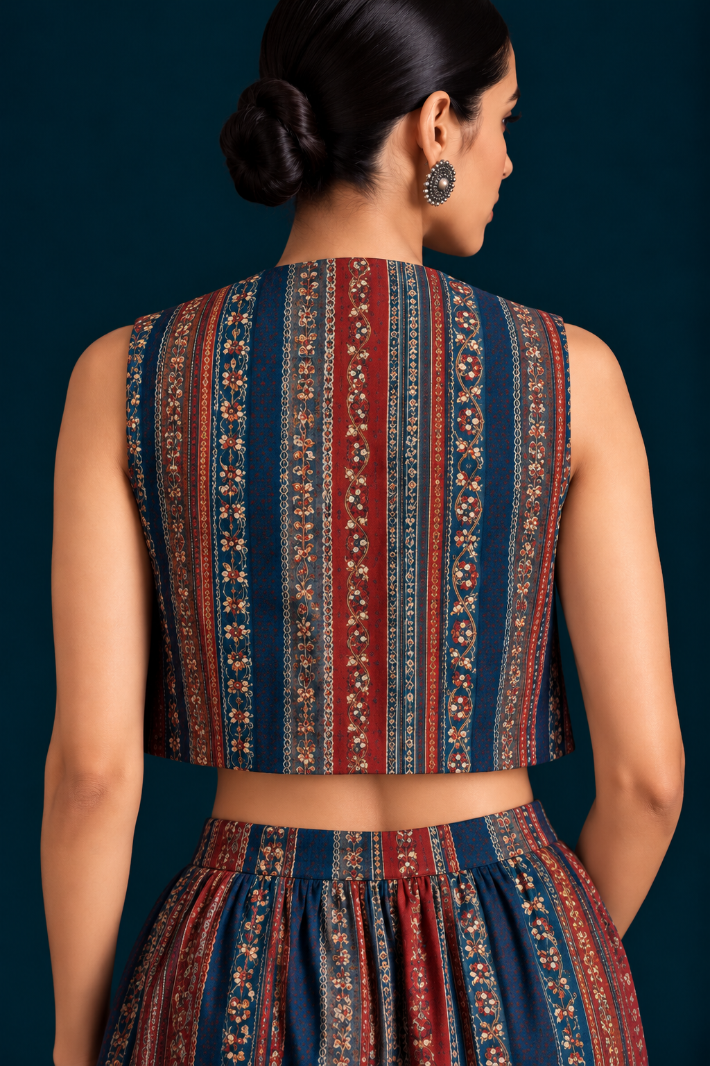 Teela Kalamkari-inspired Co-ord Set with Jacket - Teal