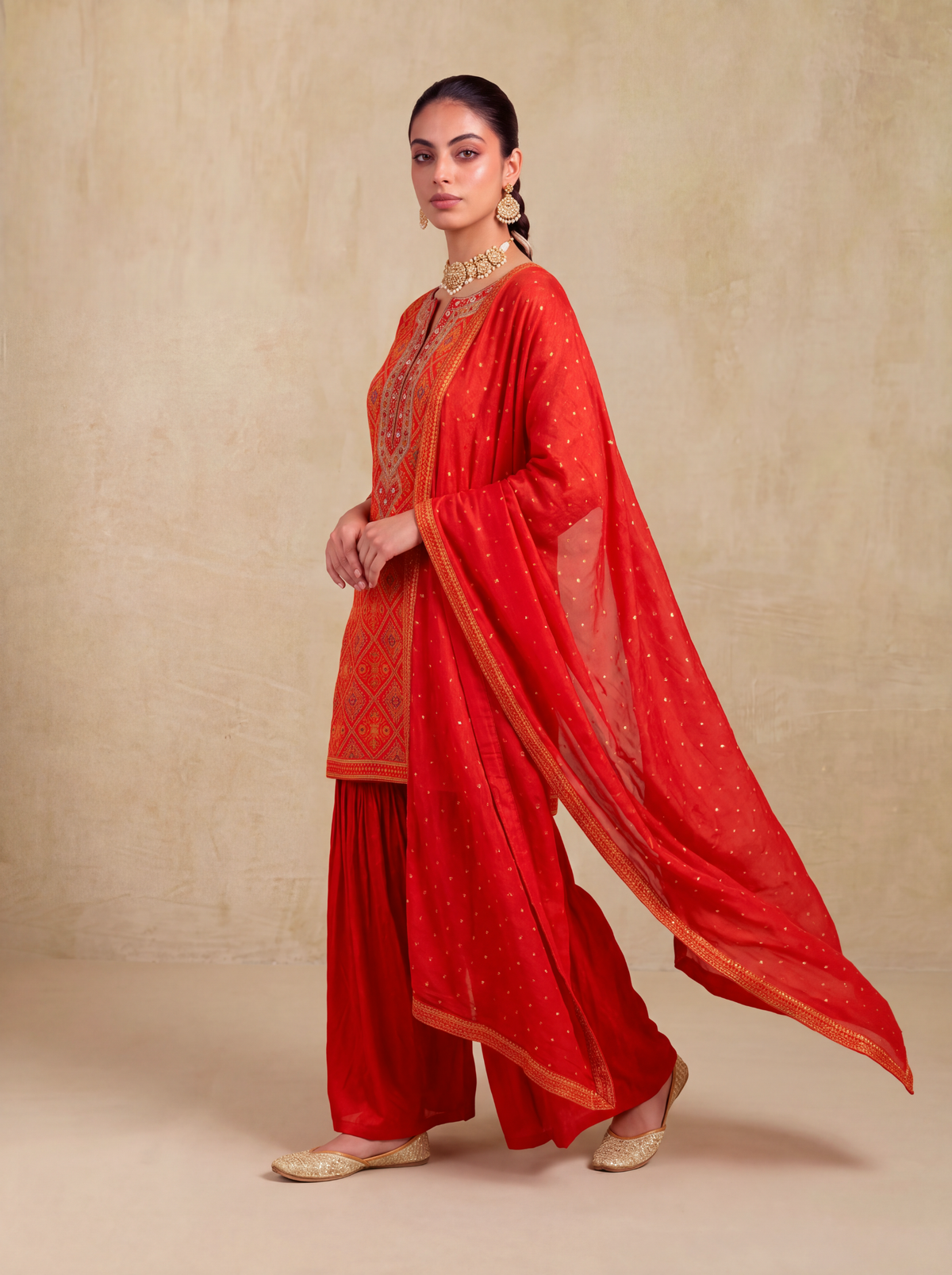 Dilkashi Printed Sharara Set -Red