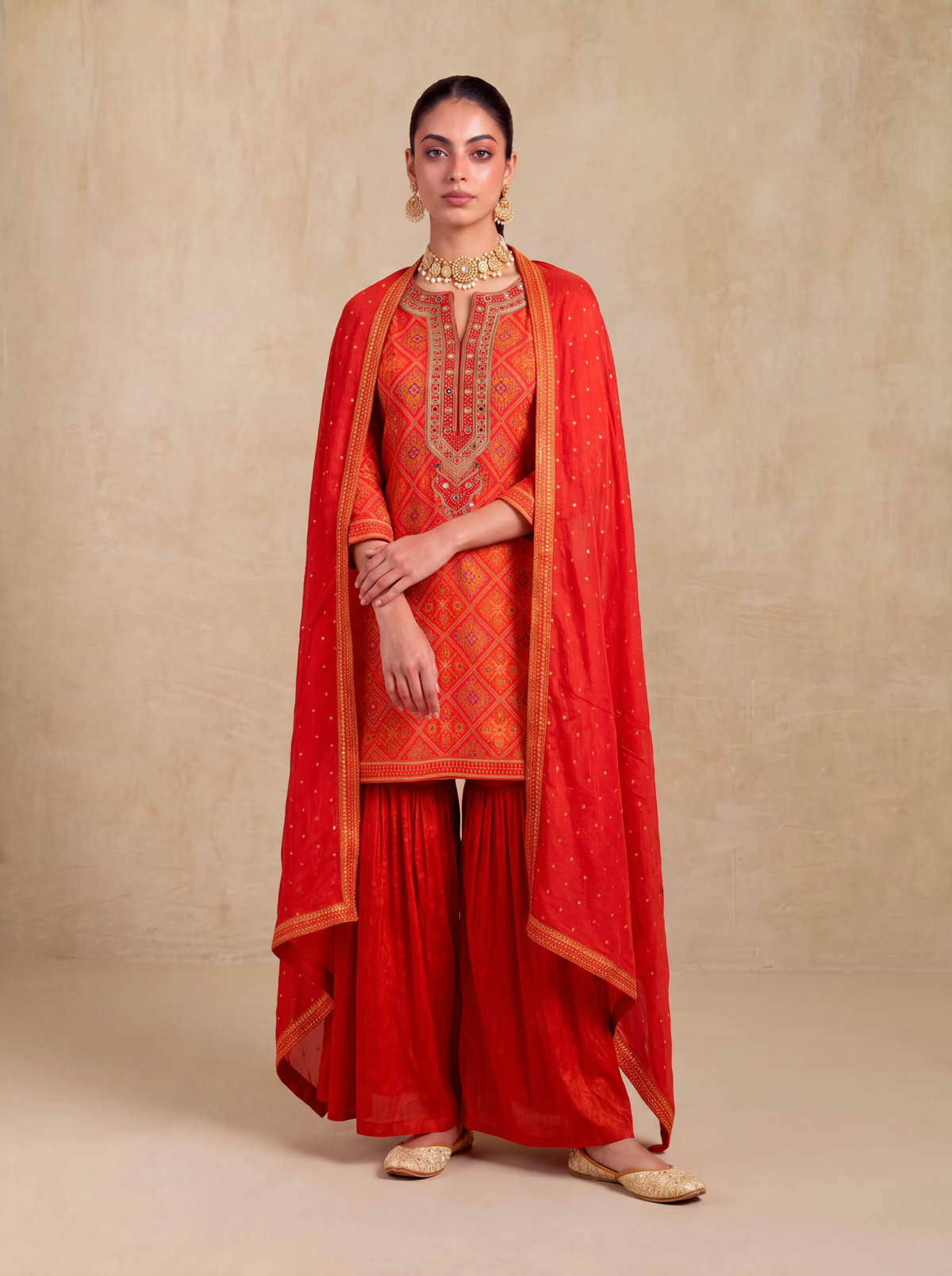 Dilkashi Printed Sharara Set -Red