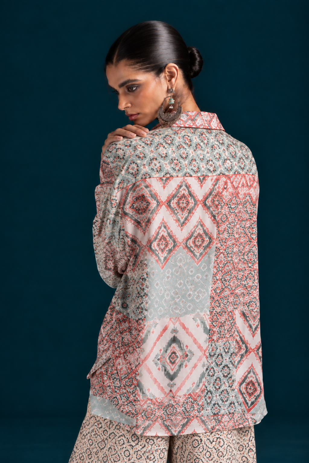 Rangrez Ikat-inspired skirt and bottom Co-ord set - Mint Blue