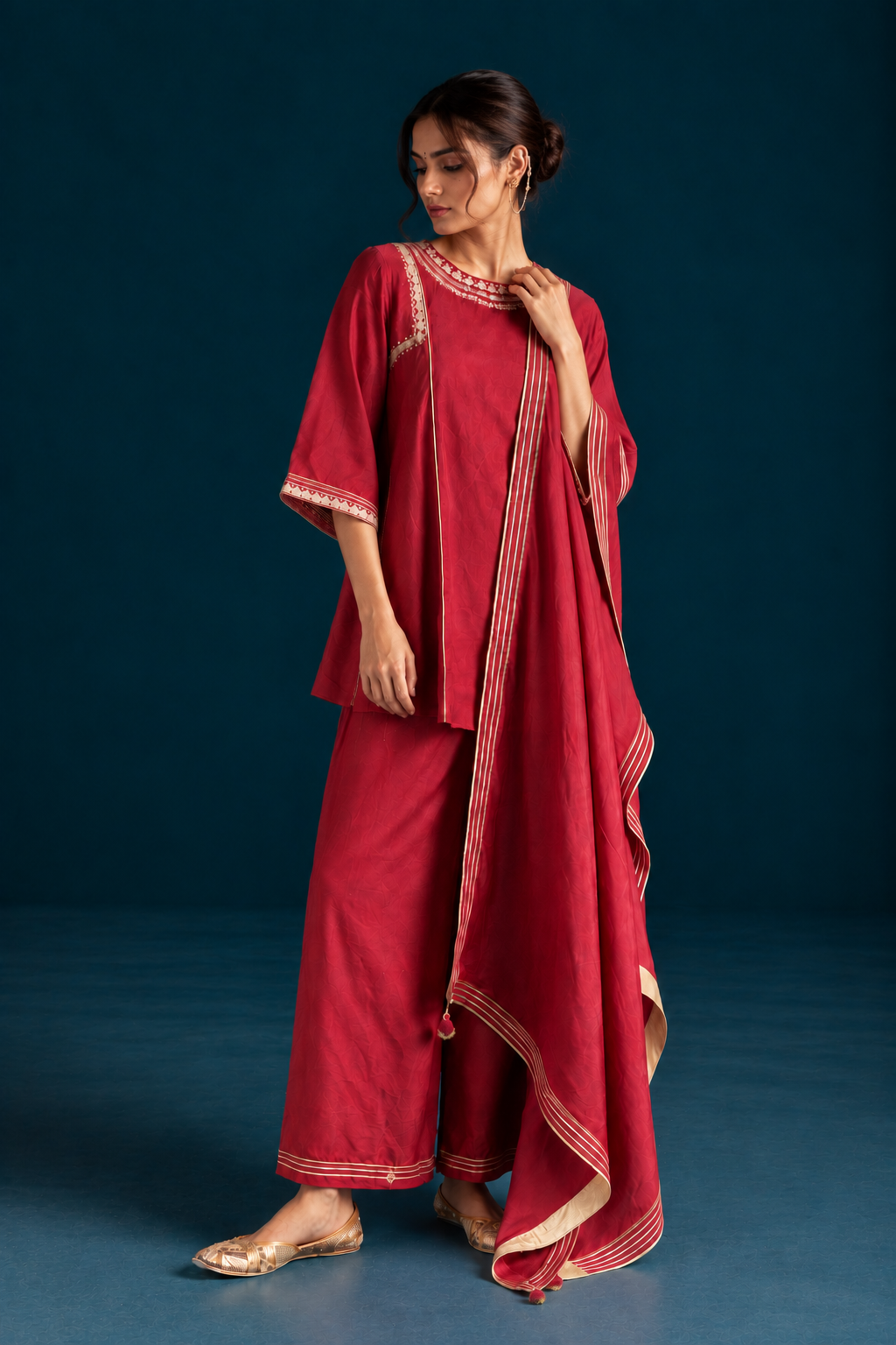 Safa Ikat-inspired Kurta set - Maroon