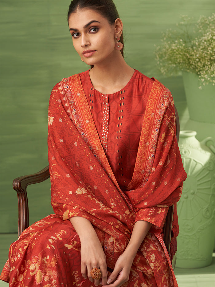 Sitara Unstitched Kurta Set - Rust