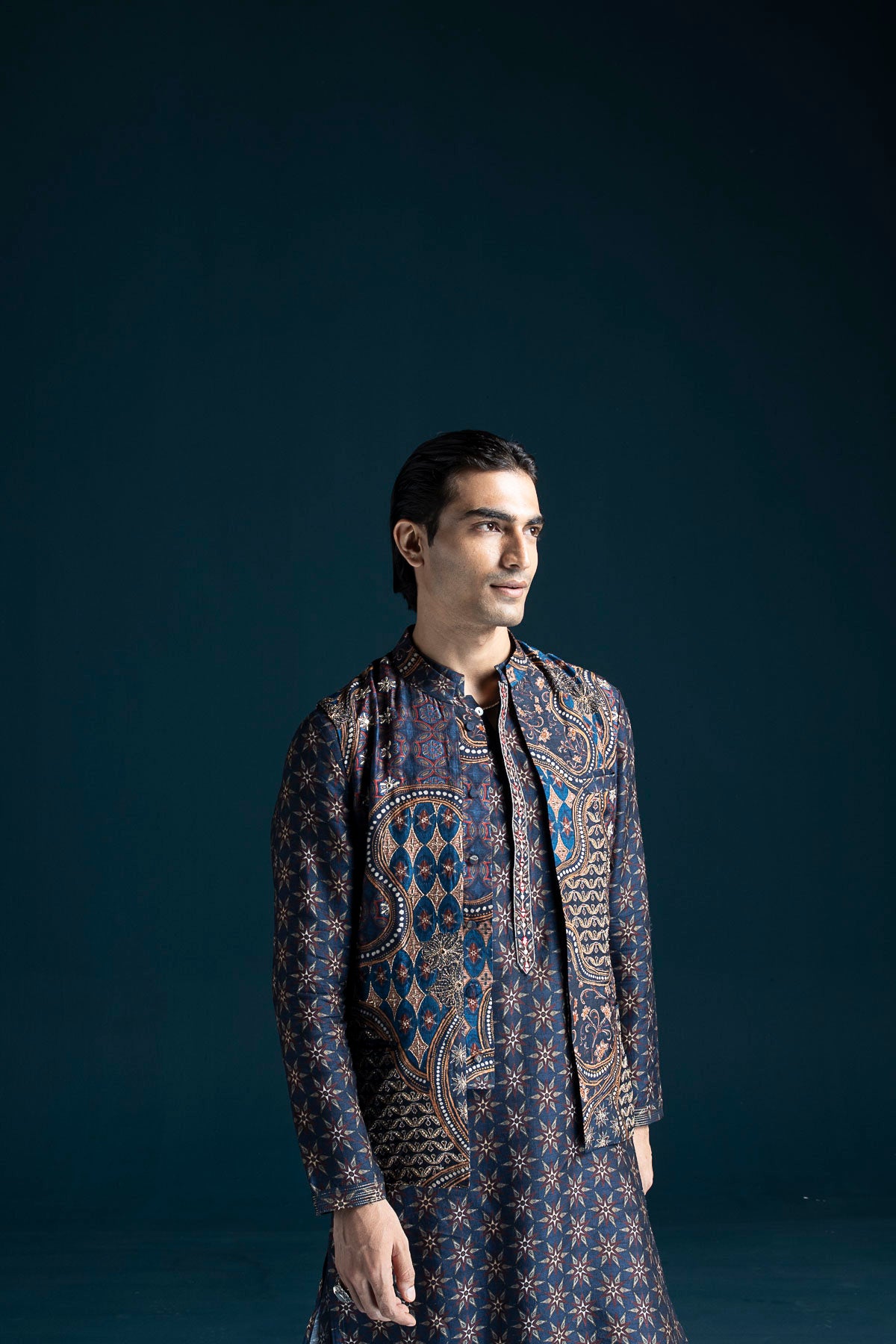 Adaa Ajrakh-Inspired Men's Bandi – Blue