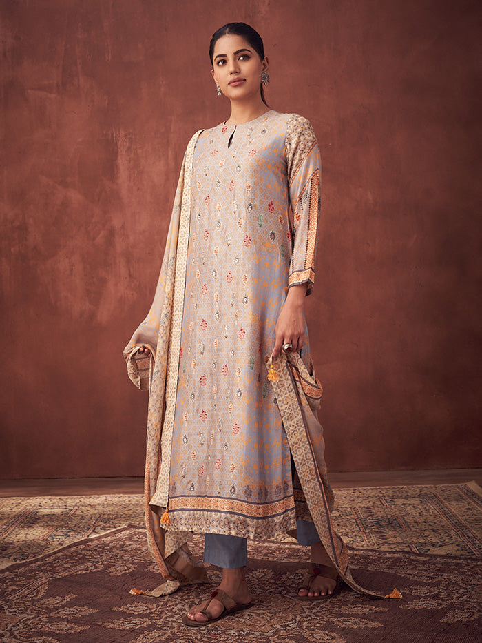 Miraya Unstitched Kurta Set - Brown