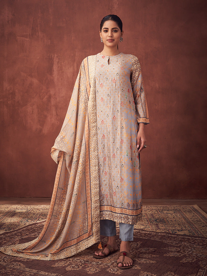 Miraya Unstitched Kurta Set - Brown