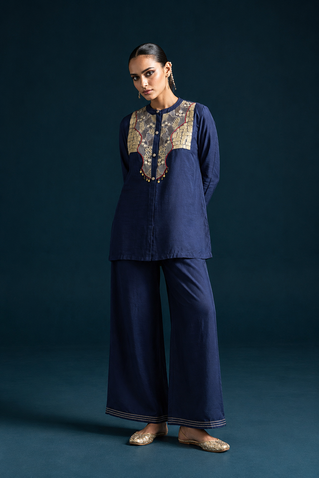 Hijr Embroidered Shirt-Style Co-ord Set – Blue