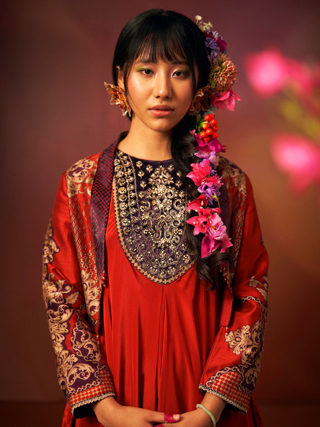 Phoolwari Jacket - Red