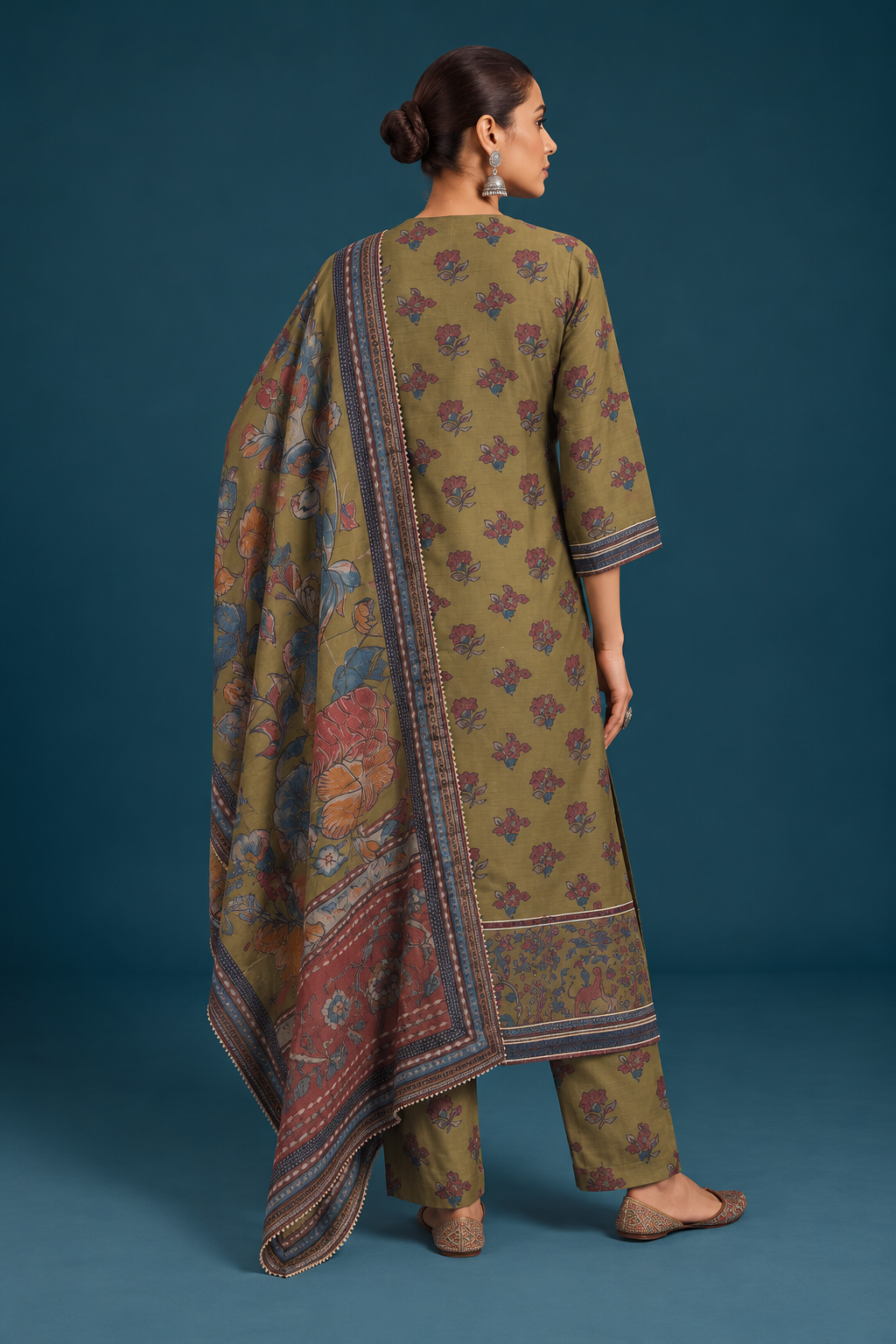 Neer Kalamkari-inspired Kurta Set-Olive
