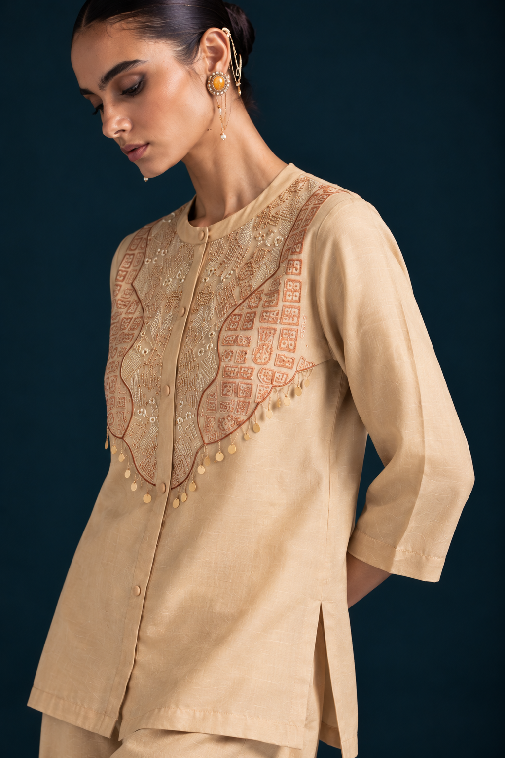 Hijr Embroidered Shirt-Style Co-ord Set – Cream