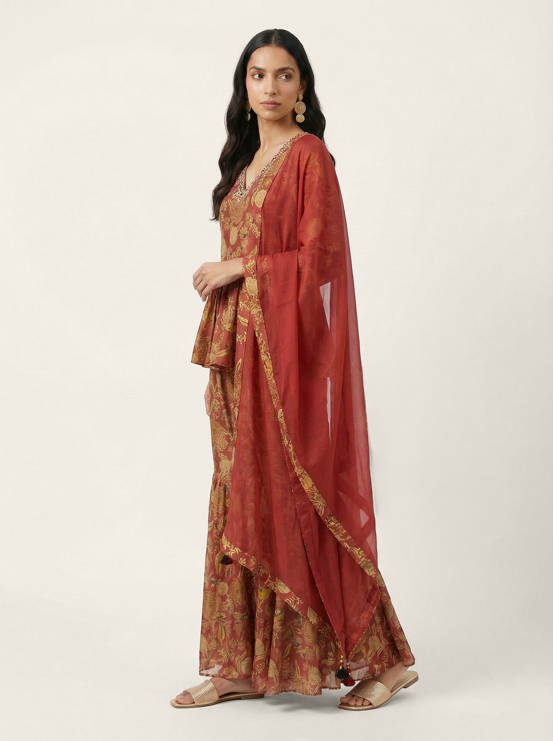 Gulnaar Kurta Sharara Set - Rust