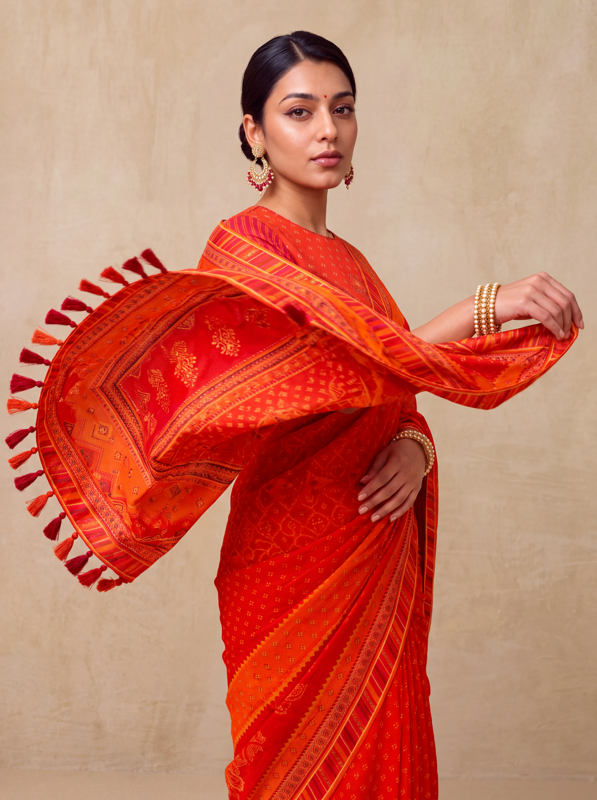 Itra Crepe Saree-Orange