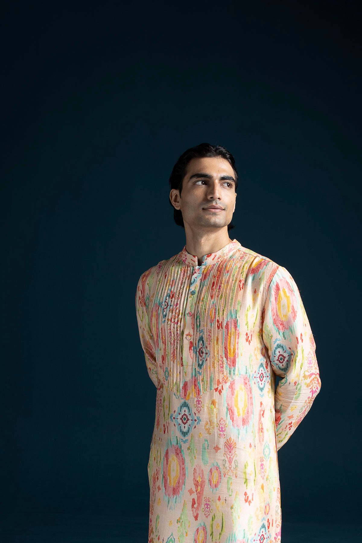 Naqsh Ikat-Inspired Printed Men's Kurta – Multi Pink