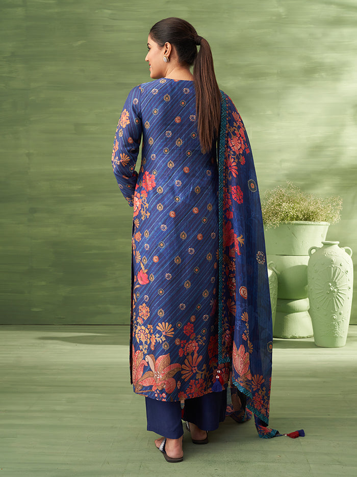 Sitara Unstitched Kurta Set - Navy Blue