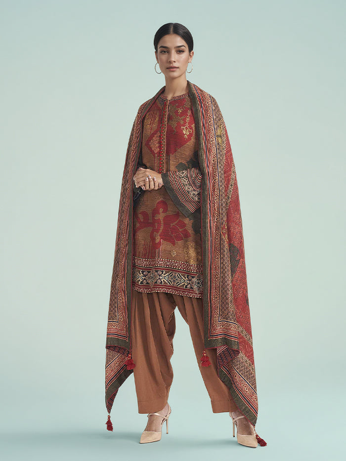 Amaal Kurta Set with Dupatta – Rust