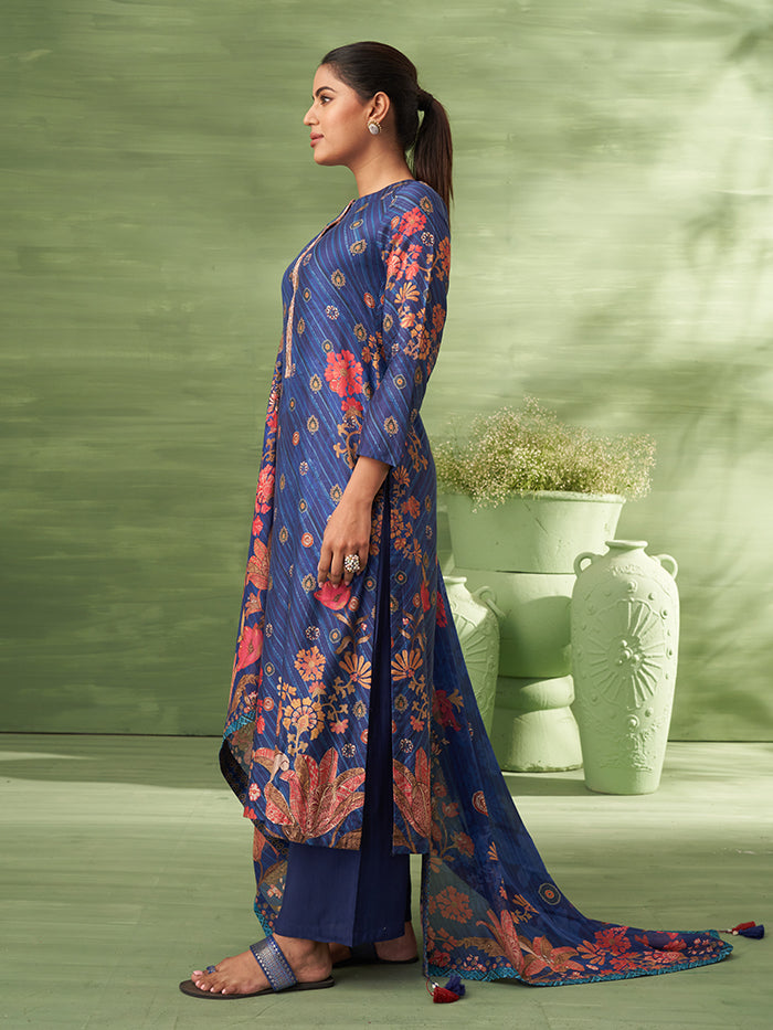 Sitara Unstitched Kurta Set - Navy Blue