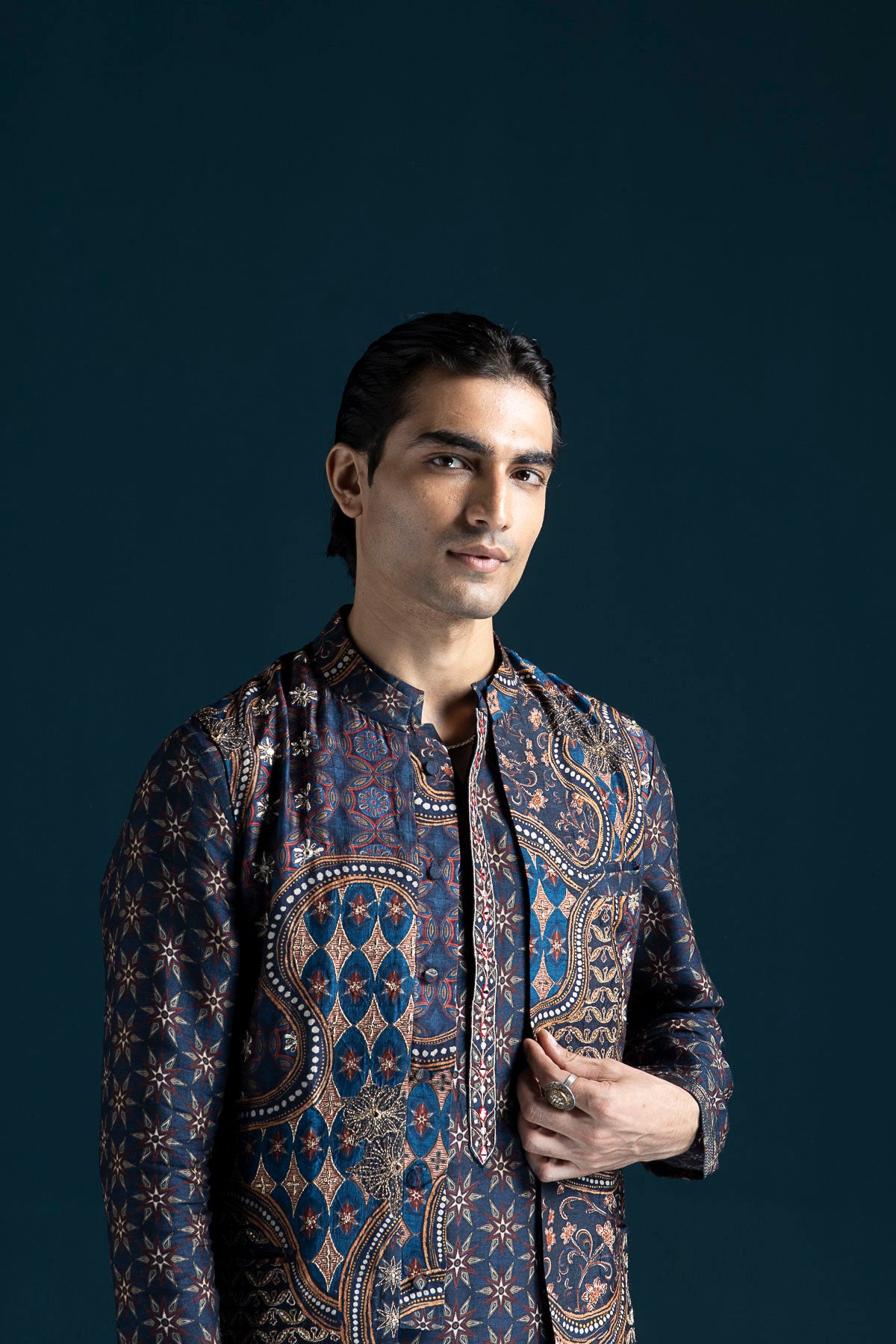 Adaa Ajrakh-Inspired Men's Bandi – Blue