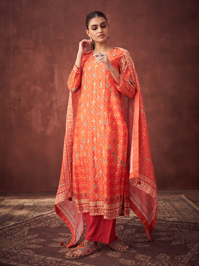 Miraya Unstitched Kurta Set - Orange