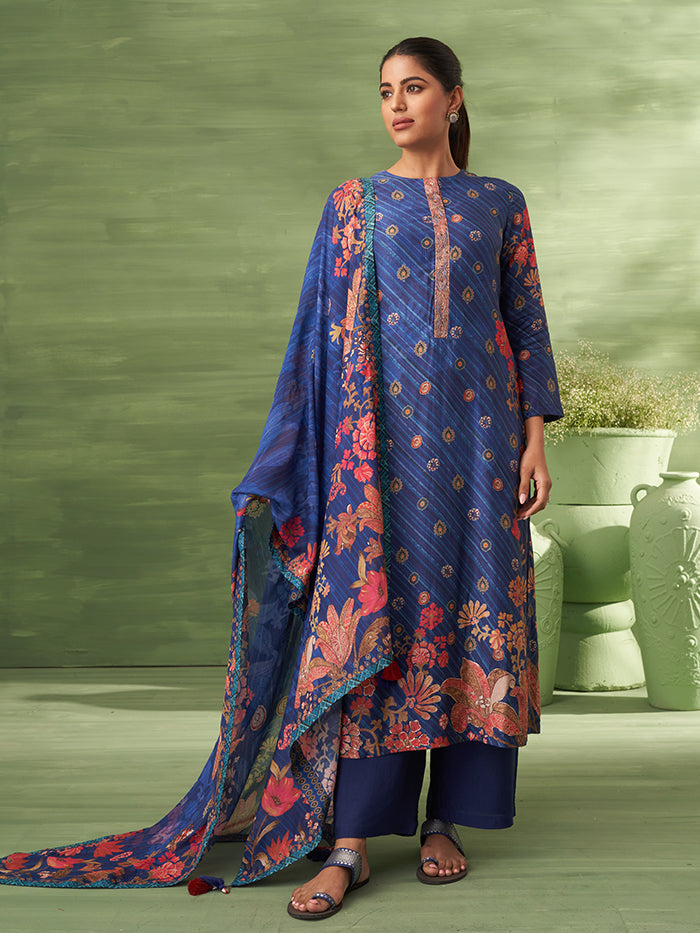 Sitara Unstitched Kurta Set - Navy Blue