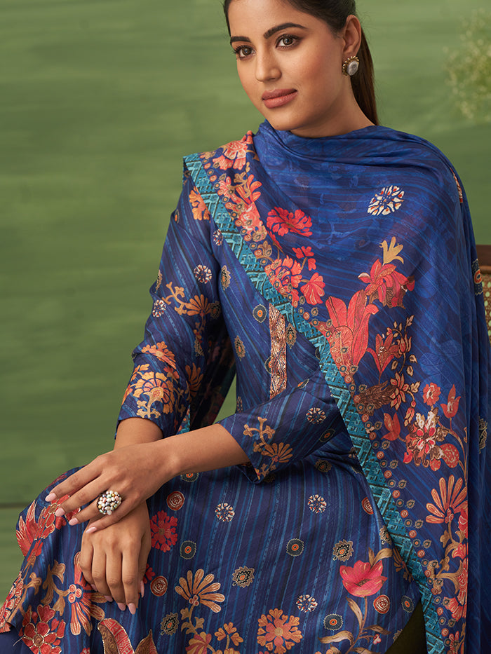 Sitara Unstitched Kurta Set - Navy Blue