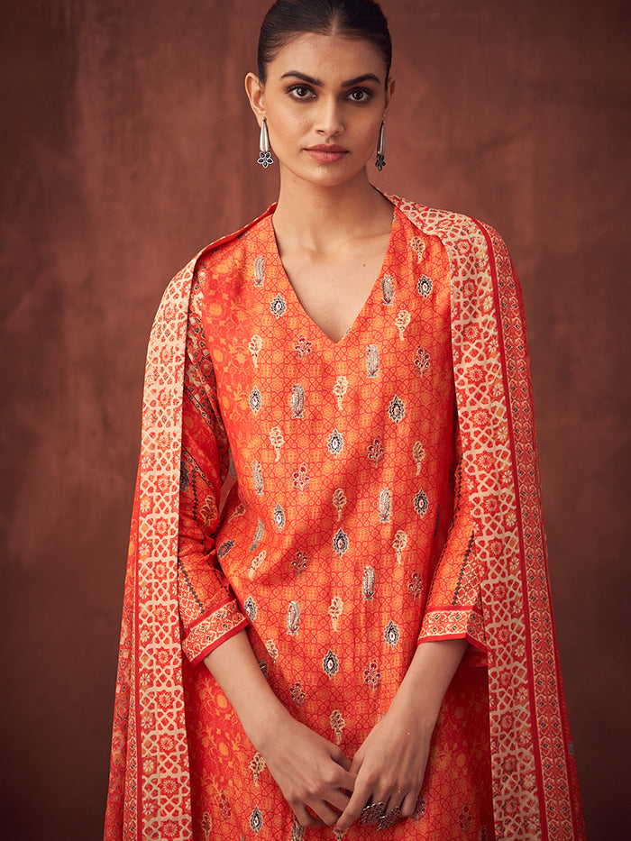 Miraya Unstitched Kurta Set - Orange