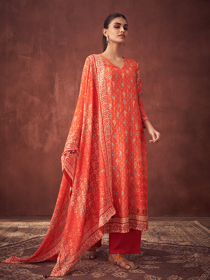 Miraya Unstitched Kurta Set - Orange