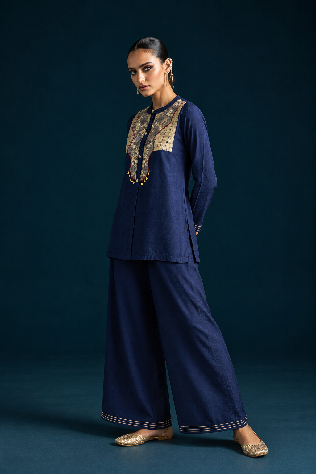 Hijr Embroidered Shirt-Style Co-ord Set – Blue