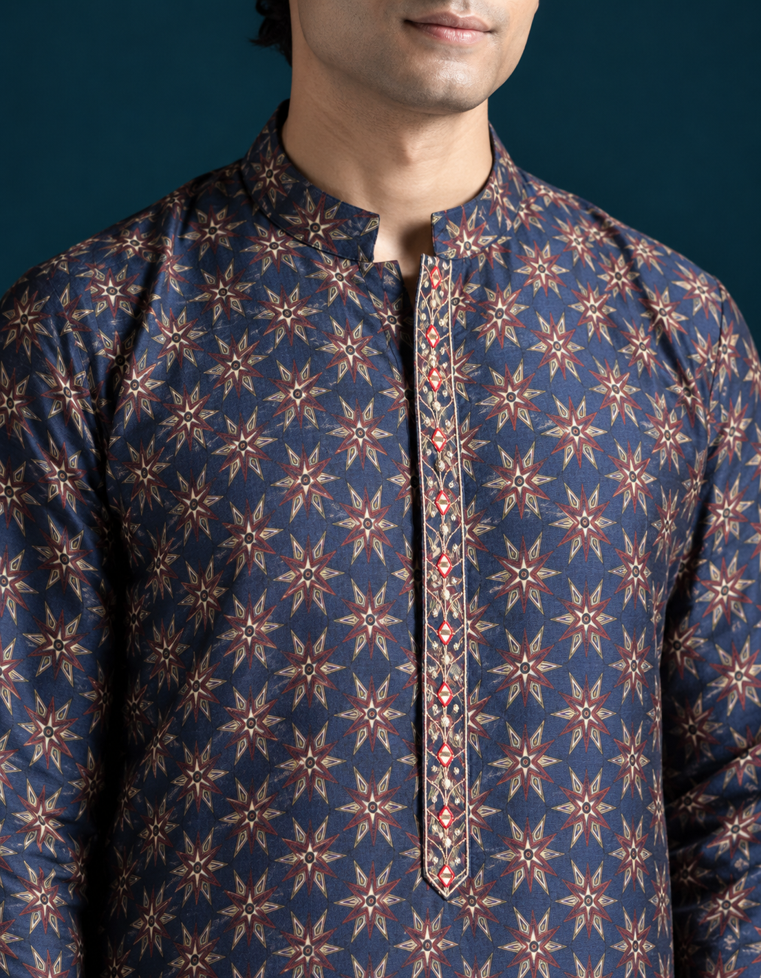Adaa Ajrakh-Inspired Printed Men's Kurta – Blue