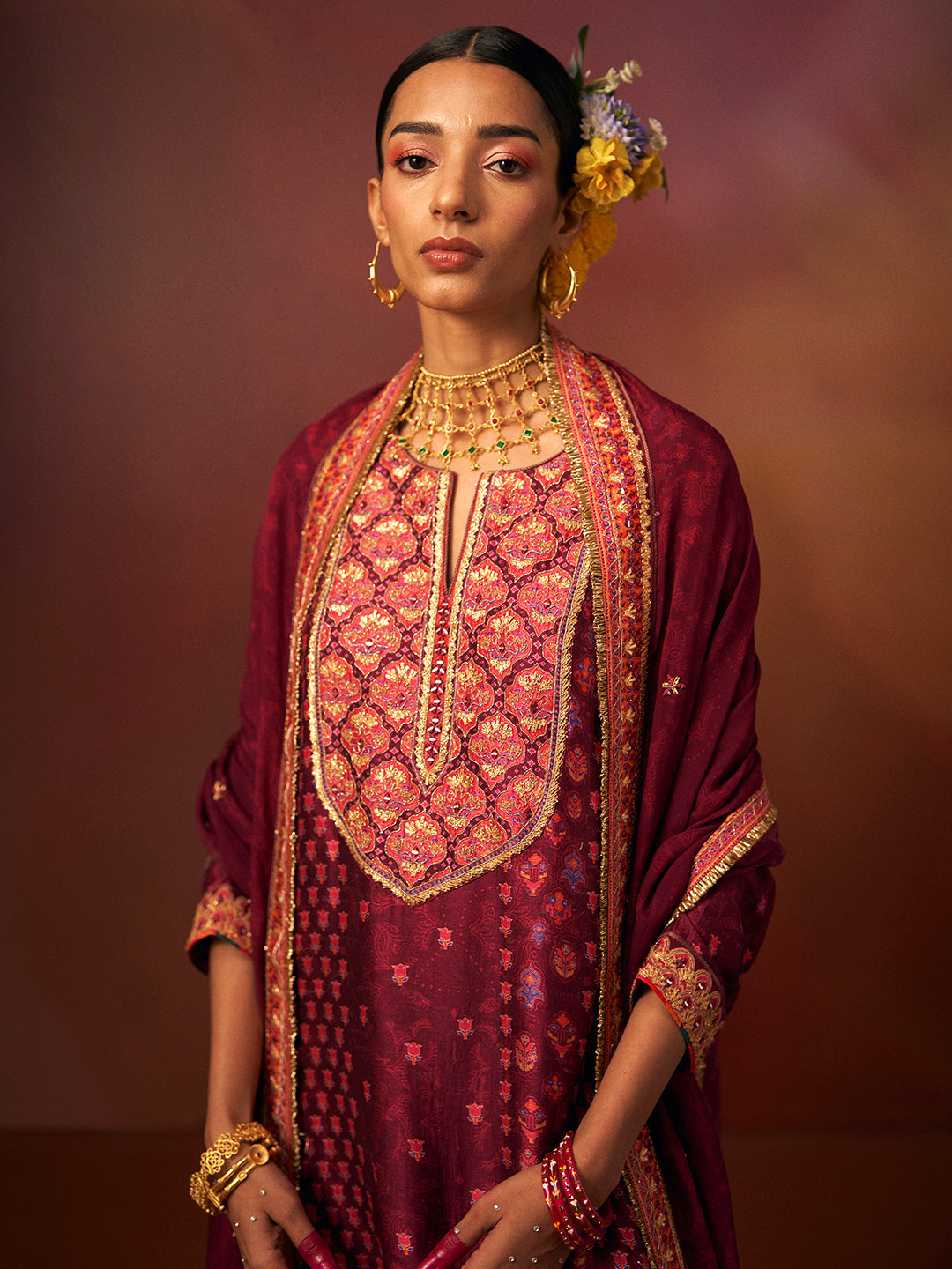 Gulnaaz Kurta Set with Dupatta - Wine