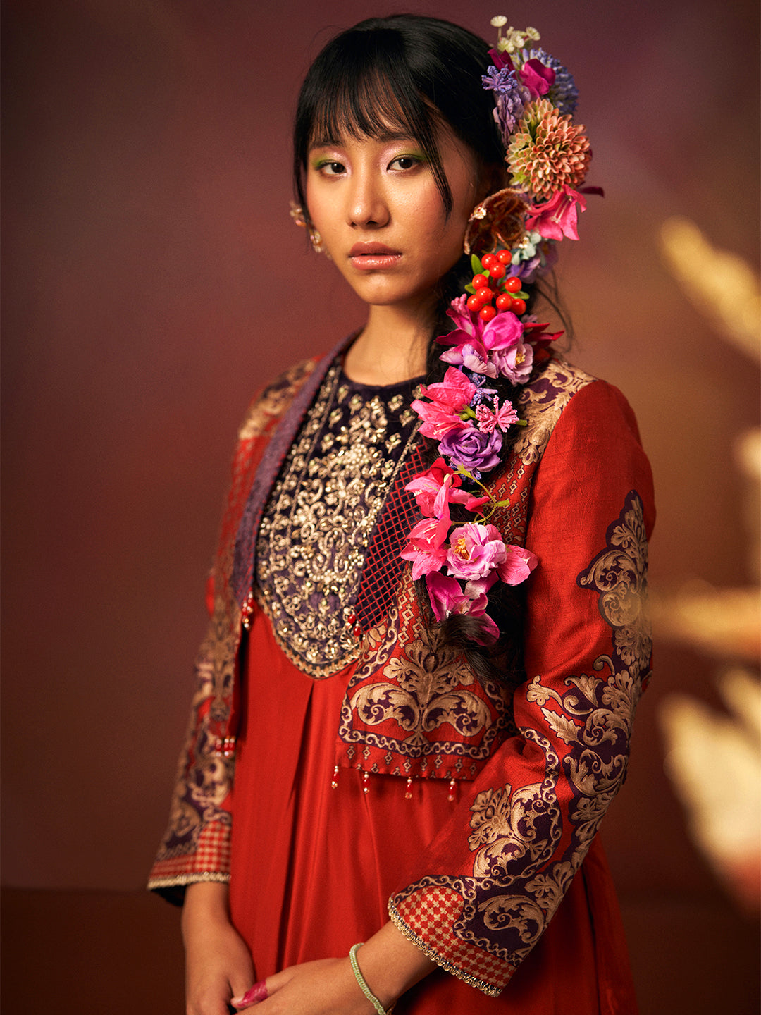 Phoolwari Jacket - Red