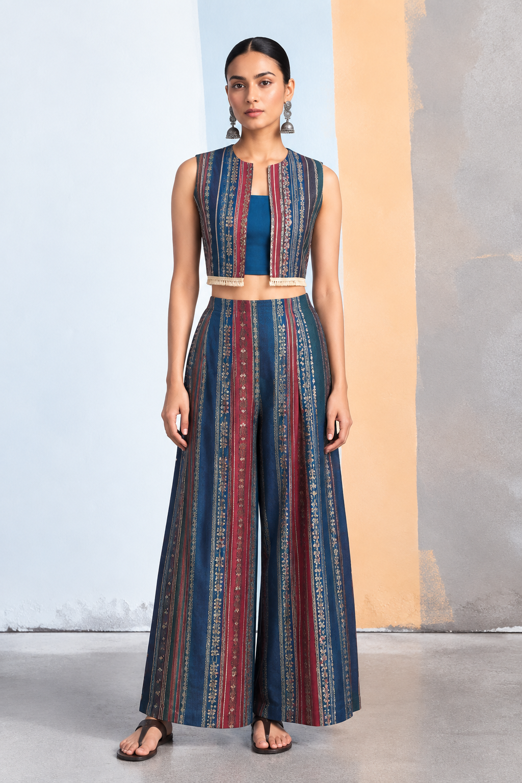 Teela Kalamkari-inspired Co-ord Set with Jacket - Teal