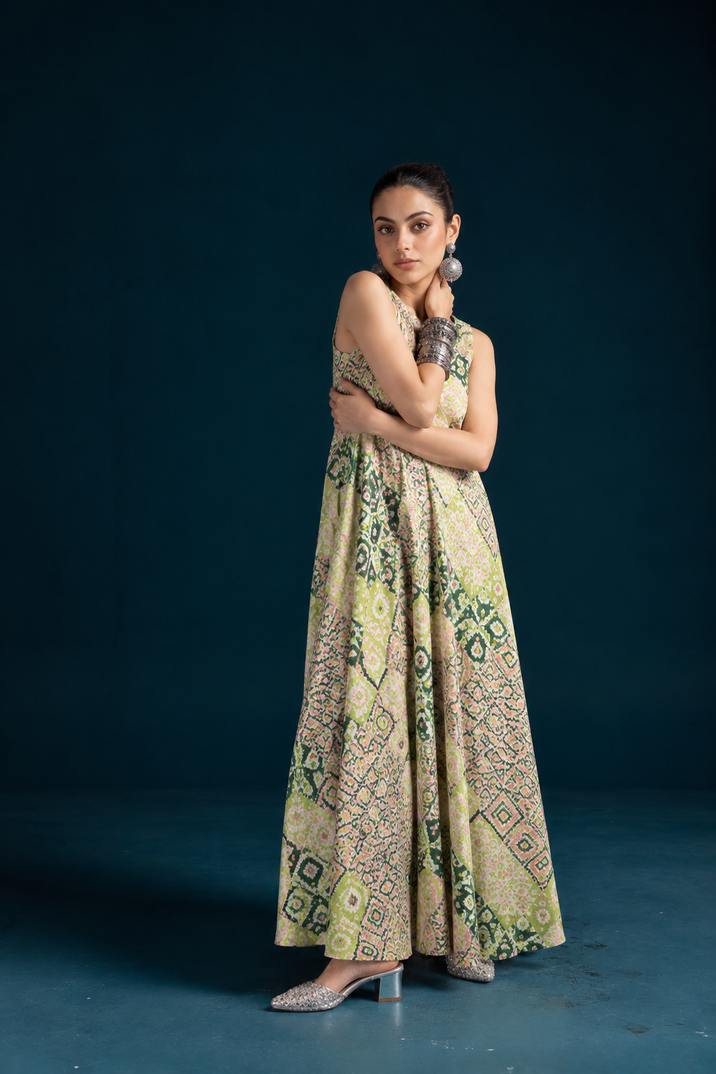 Mahru Ikat-Inspired Flared Jumpsuit - Green
