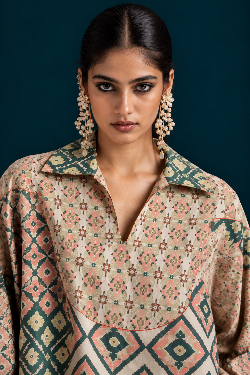 Rangrez Ikat-inspired skirt and bottom Co-ord set - Green