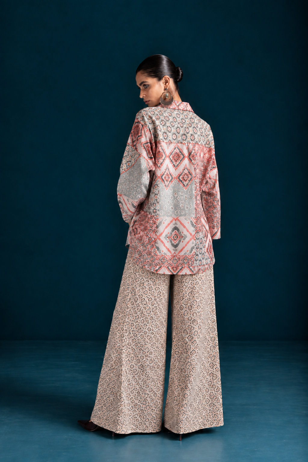 Rangrez Ikat-inspired skirt and bottom Co-ord set - Mint Blue