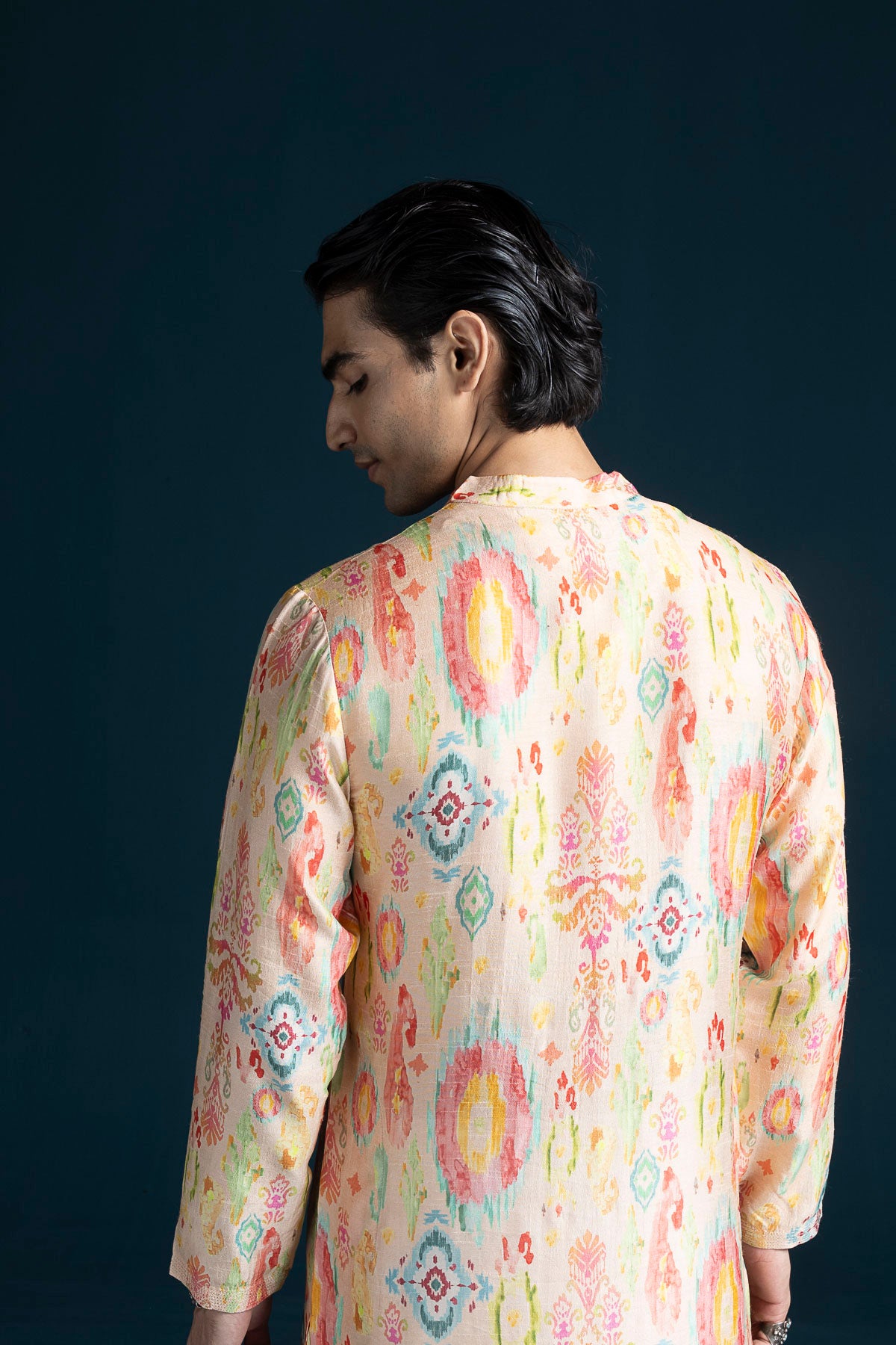Naqsh Ikat-Inspired Printed Men's Kurta – Multi Pink