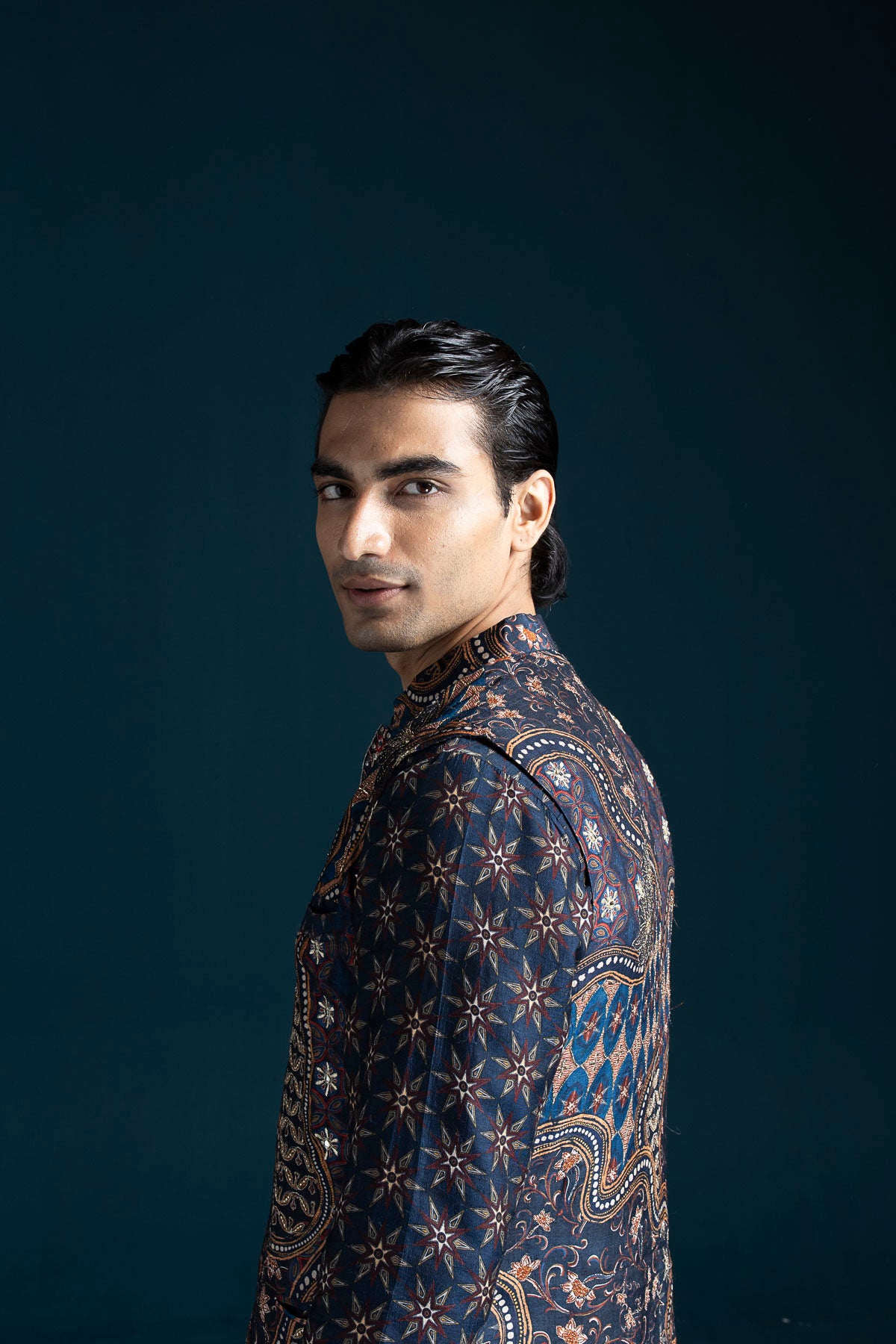 Adaa Ajrakh-Inspired Men's Bandi – Blue