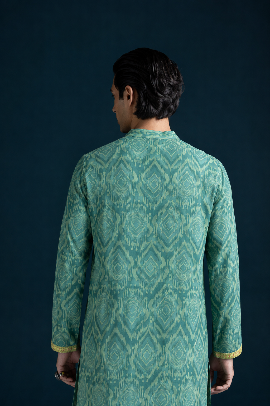 Gumaan Ikat-Inspired Printed Men's Kurta – Teal