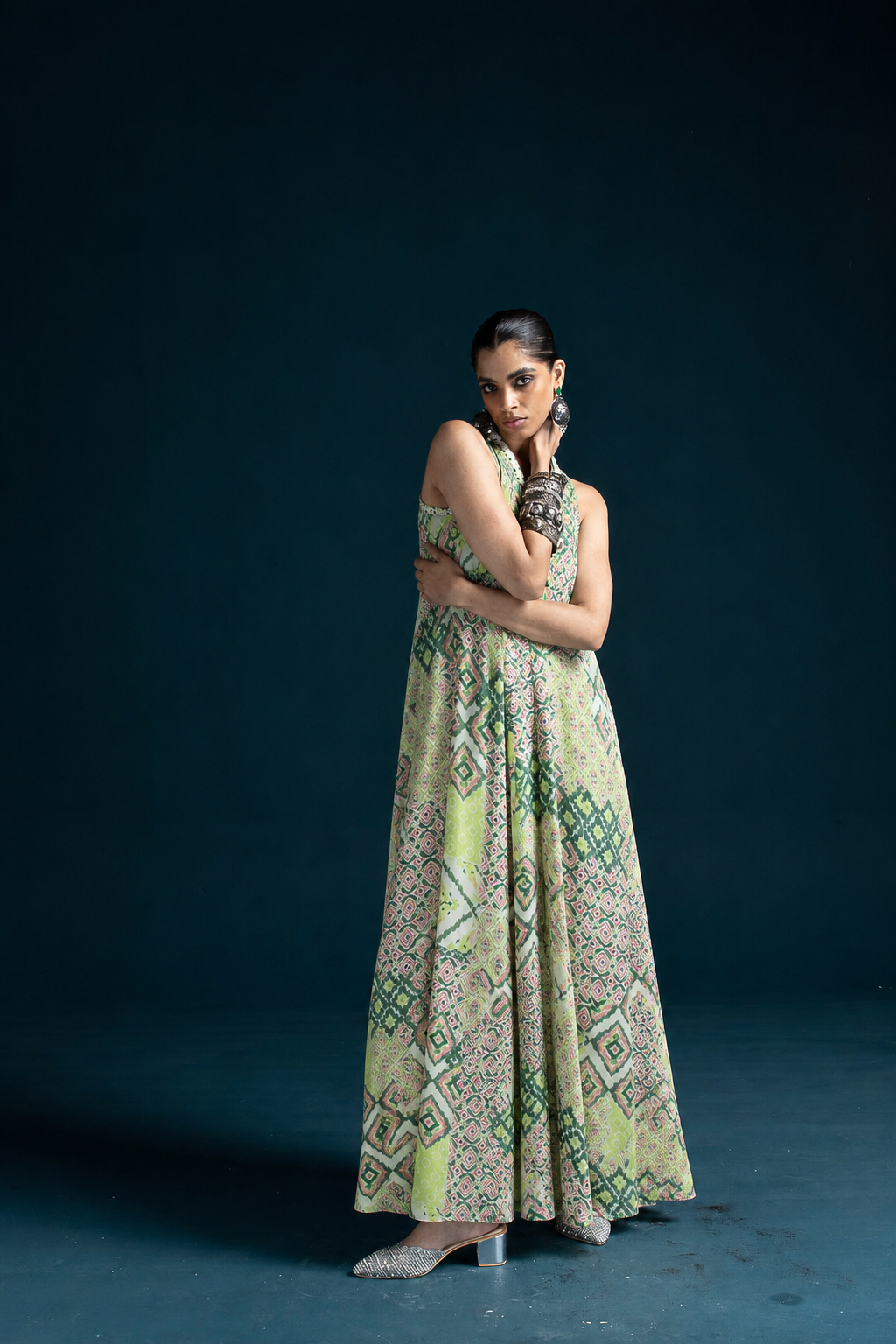 Mahru Ikat-Inspired Flared Jumpsuit – Green