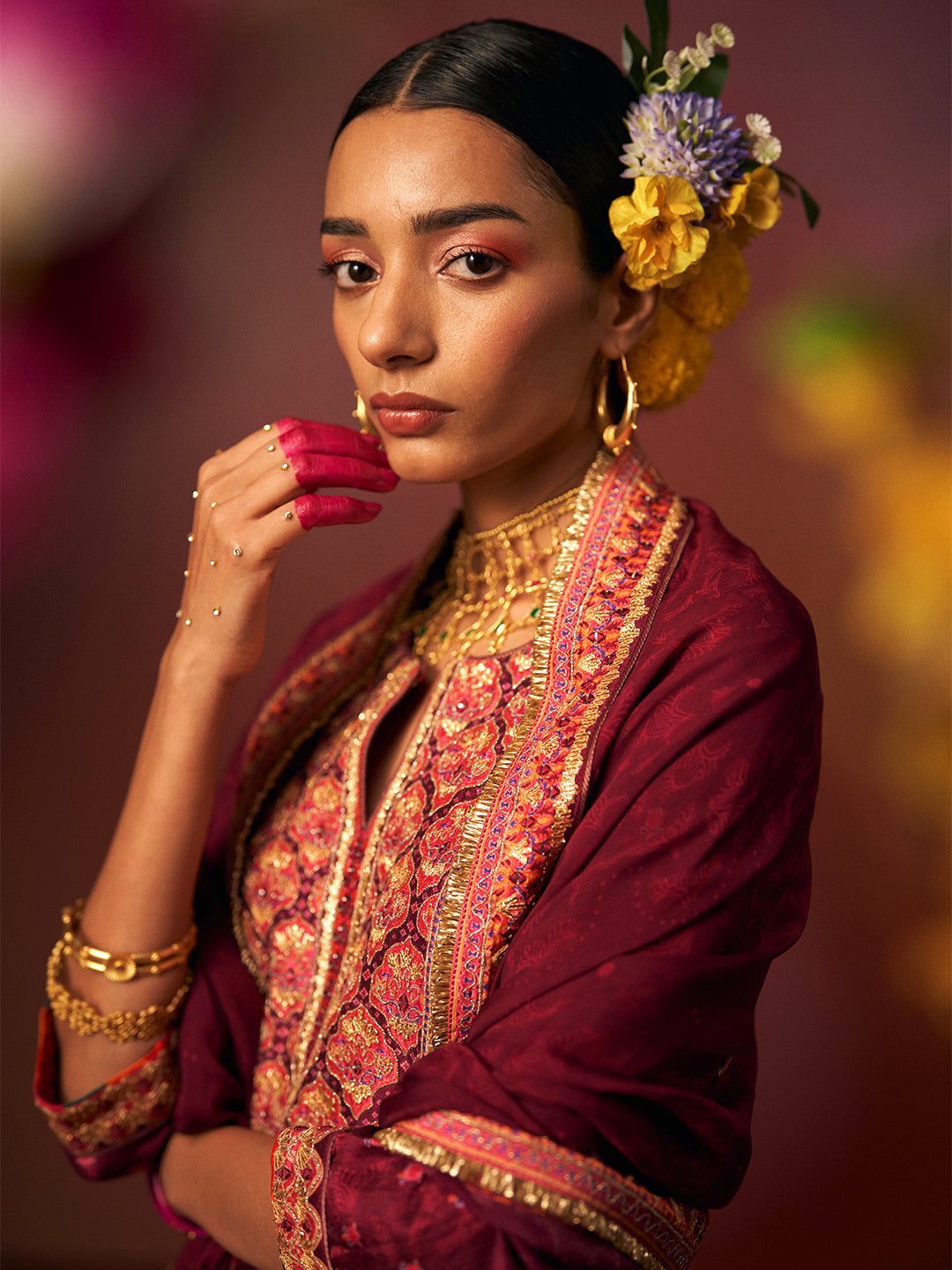 Gulnaaz Kurta Set with Dupatta - Wine