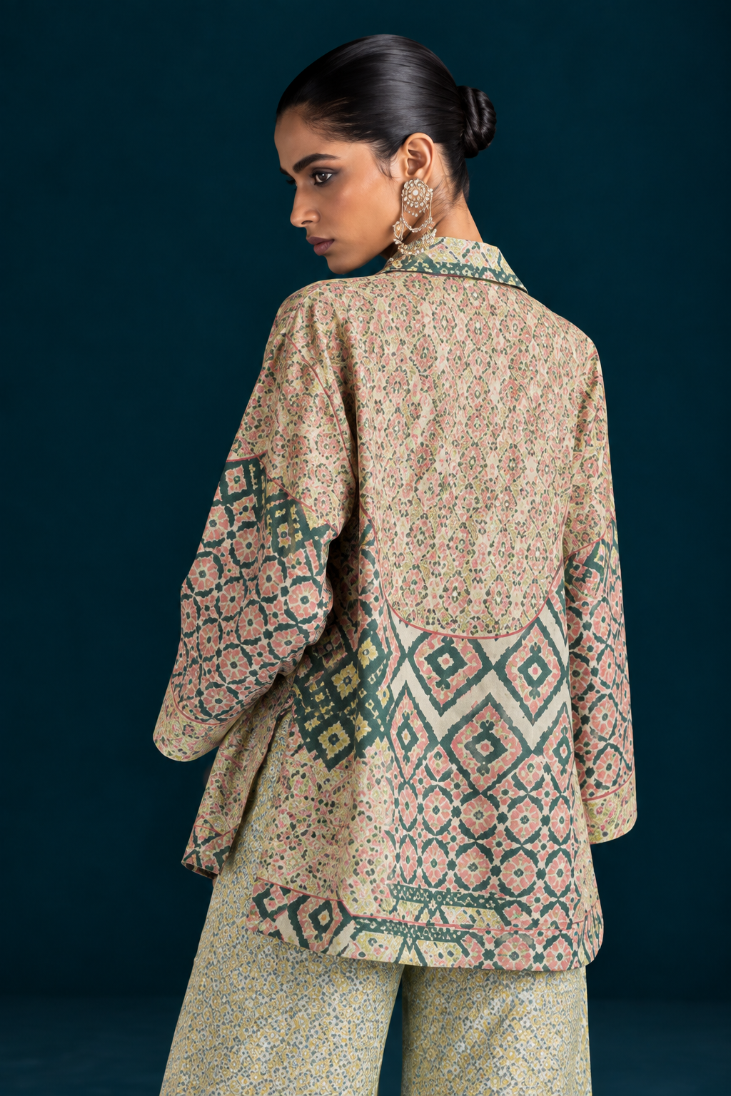 Rangrez Ikat-inspired skirt and bottom Co-ord set - Green