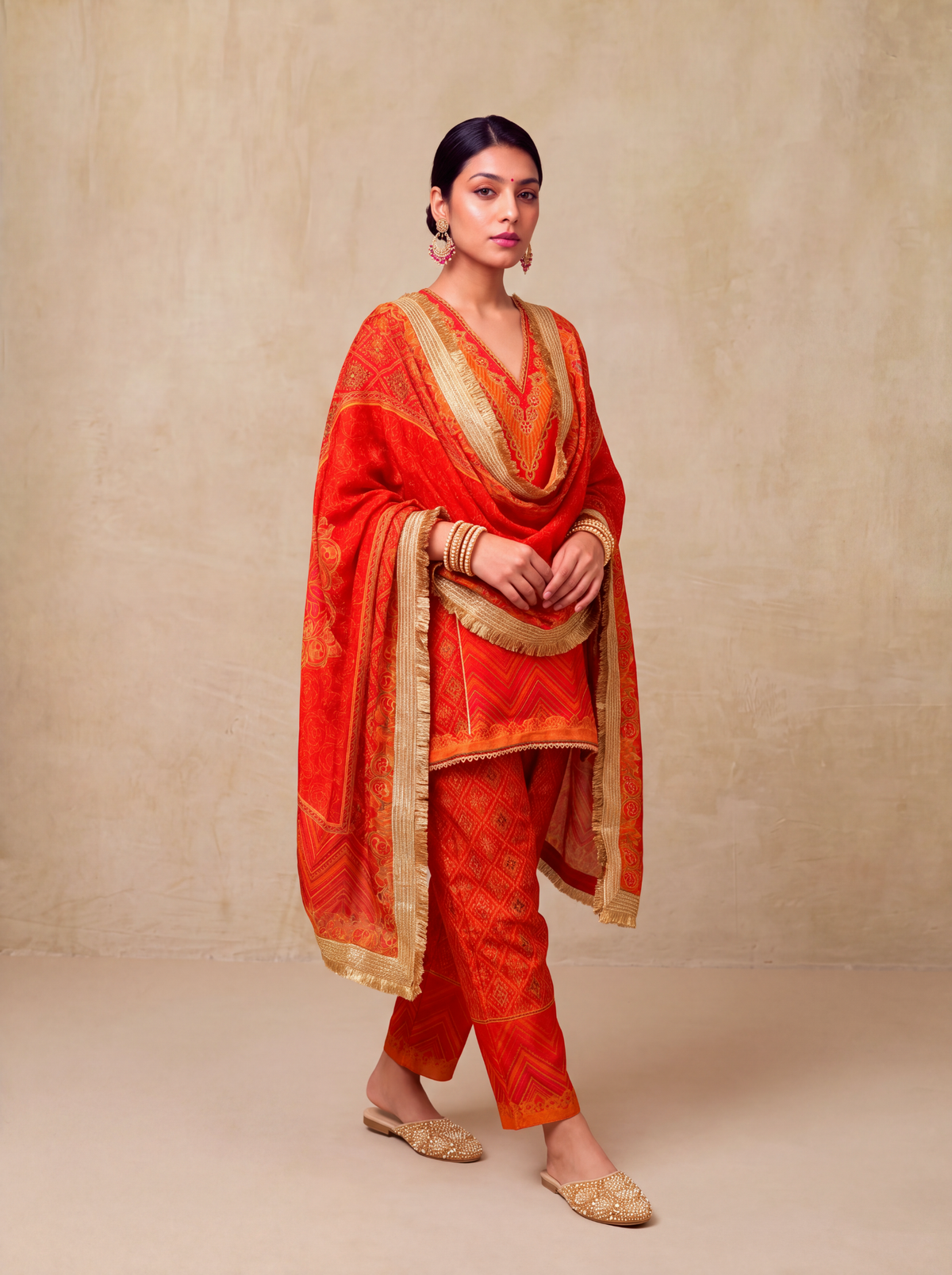 Zohra Palazzo Kurta Set-Red