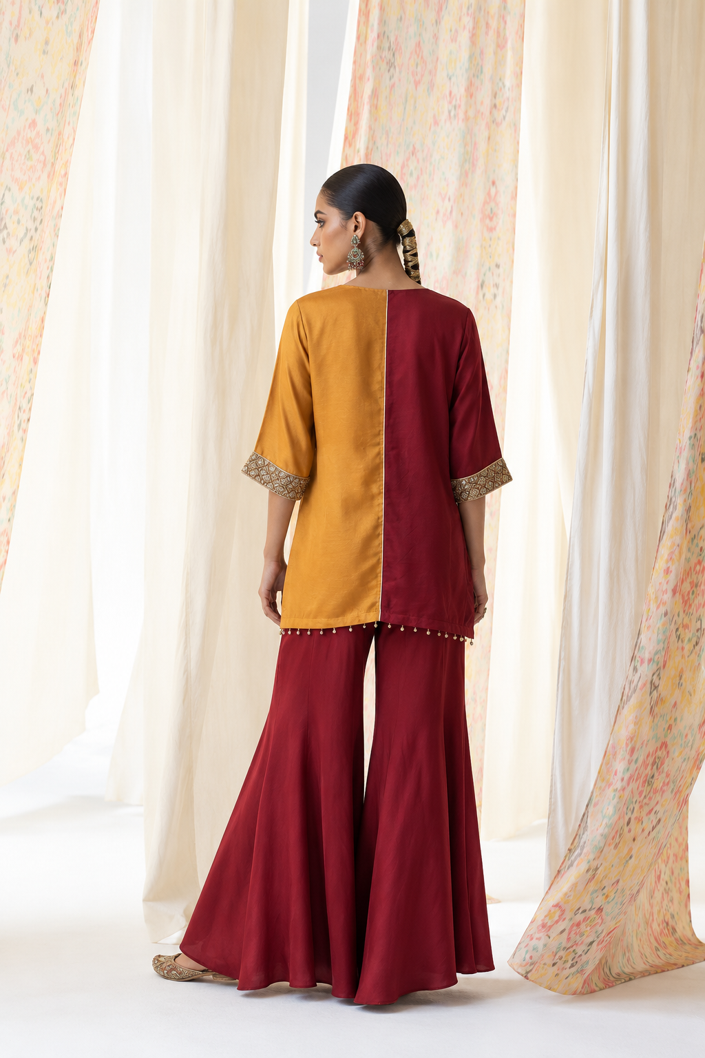 Kimiya Dolman-Sleeve Co-ord Set – Red & Mustard