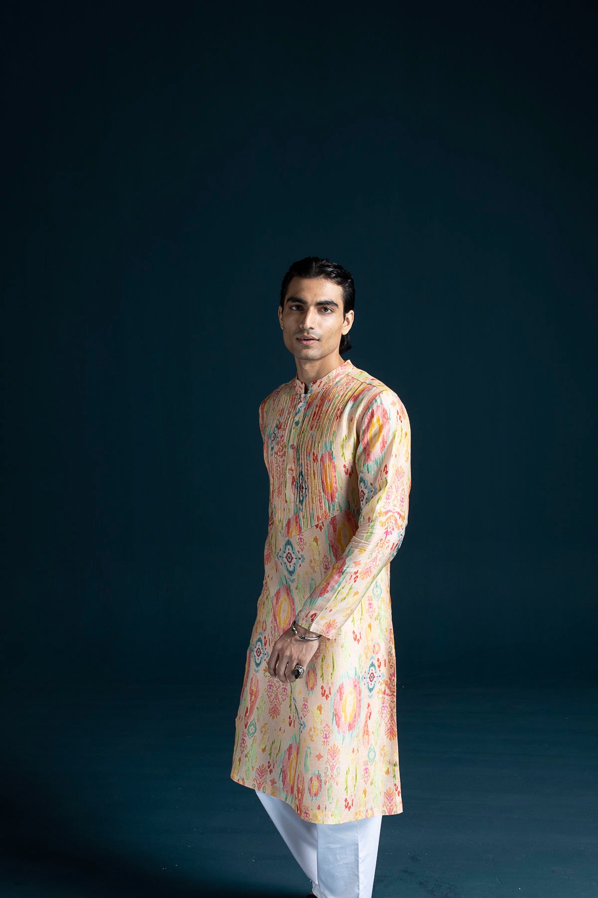Naqsh Ikat-Inspired Printed Men's Kurta – Multi Pink