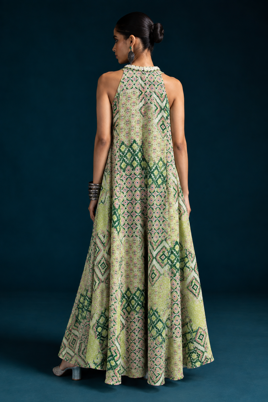 Mahru Ikat-Inspired Flared Jumpsuit – Green