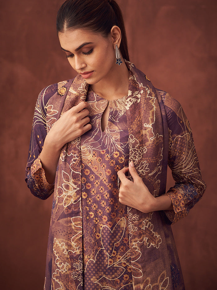 Miraya Unstitched Kurta Set - Purple