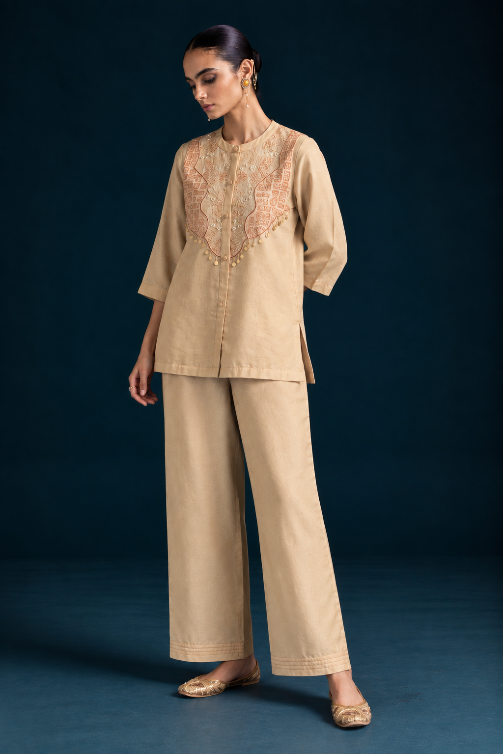 Hijr Embroidered Shirt-Style Co-ord Set – Cream